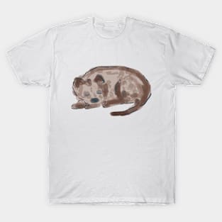 Cute Sleeping Dog Digital Watercolor Drawing T-Shirt